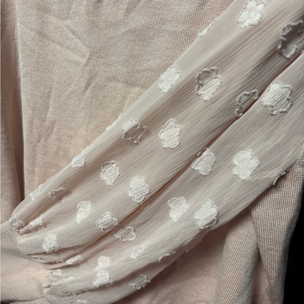 Adrianna Papell Blush Blouse with Sheer Floral Sleeves - Picture 4 of 4